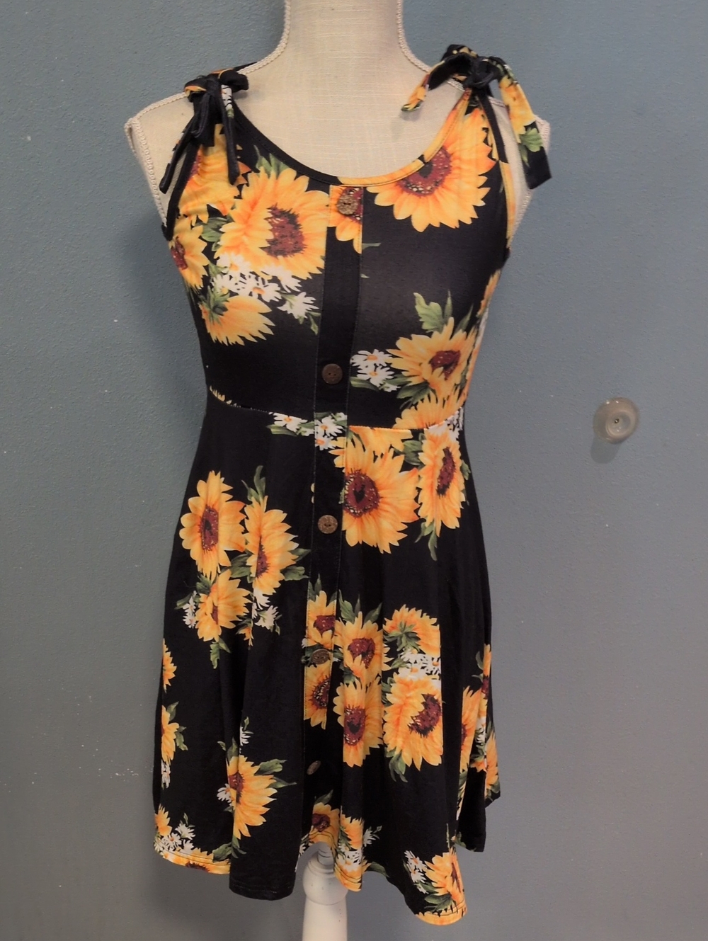 Mod Lily Boho Sunflower Bowtie Mini Summer Dress Cottagecore Farmhouse Feminine